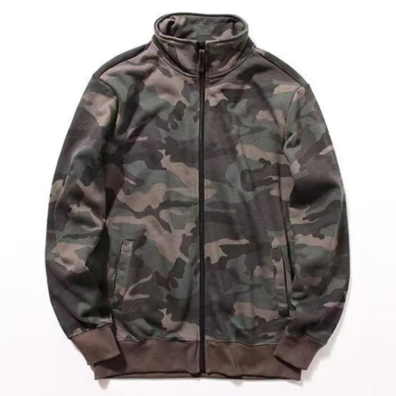 Mensjackor Stand Collar 80% Cotton Terry Fabric Men kamouflage jacka vår hösten militär stil camo mönster zip up coat 230817