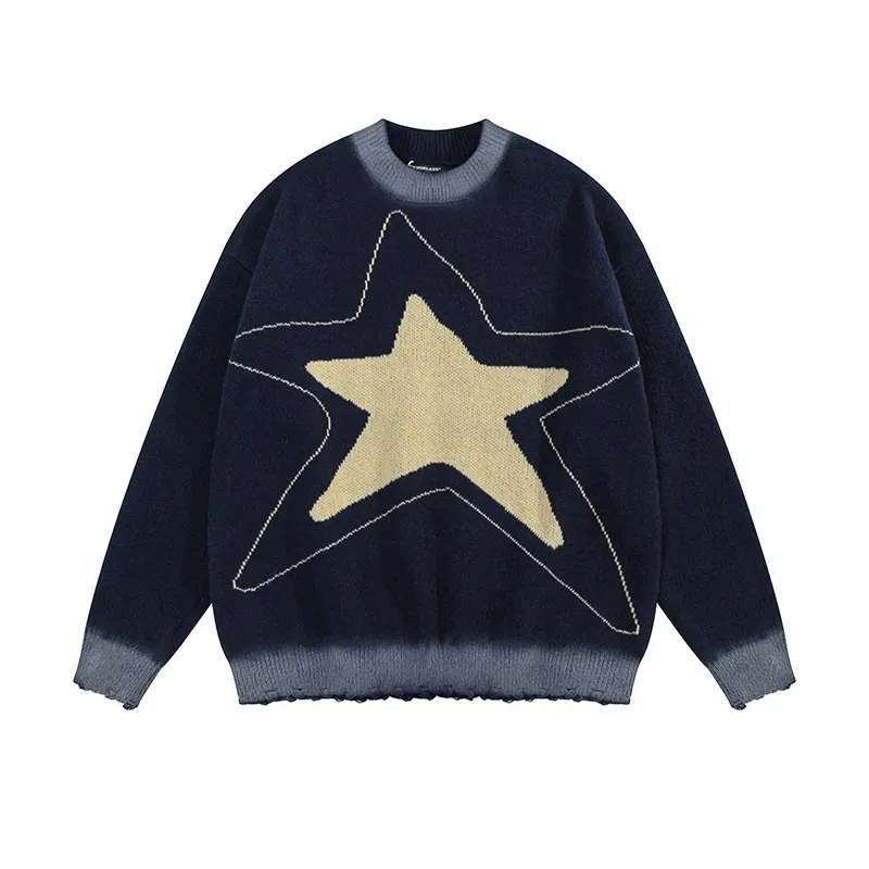 Y2K Harajuku Star Pink Oversized Sweater Hip Hop Knitted Graphic Ripped Distressed Jumper Streetwear 2023 Loose Pullover In Pink And Dark Blue From Jacky0817 30.47 DHgate.Com