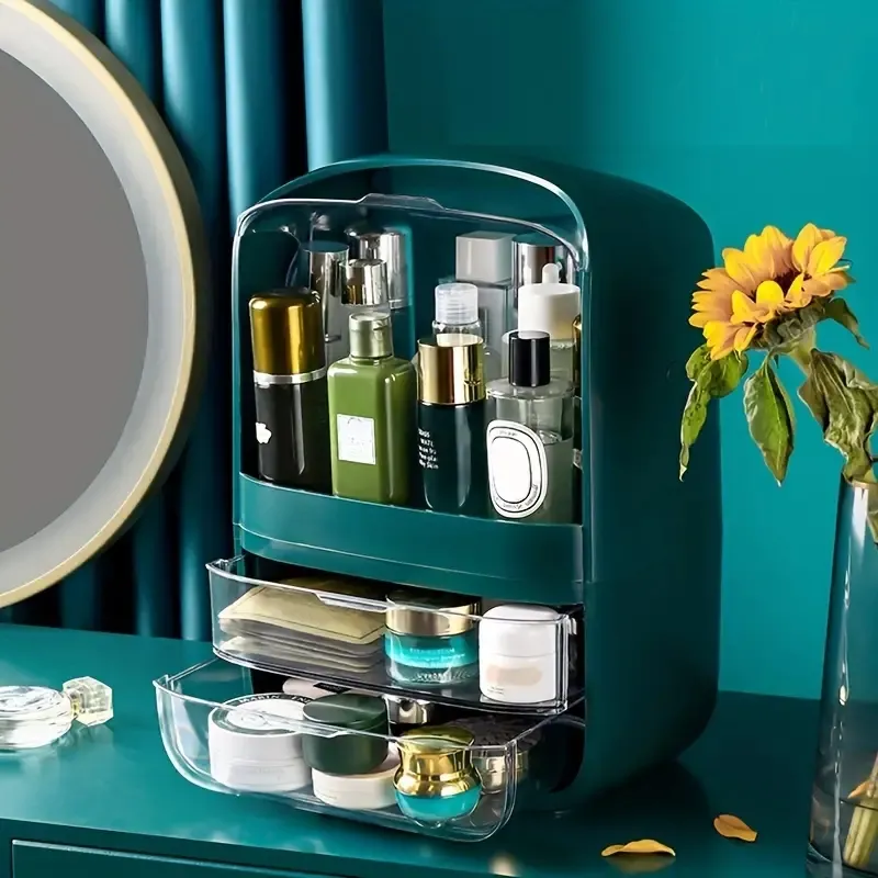 Grote capaciteit waterdichte en stofdichte make -upopslag organizer met ladecontainer voor badkamer, slaapkamer en reizen - Clear Cover Cosmetic Display Case