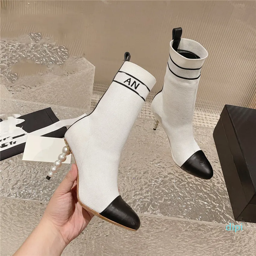 Luxury Designer Sock Boots Channel Women Angle Booties Зимние кожа