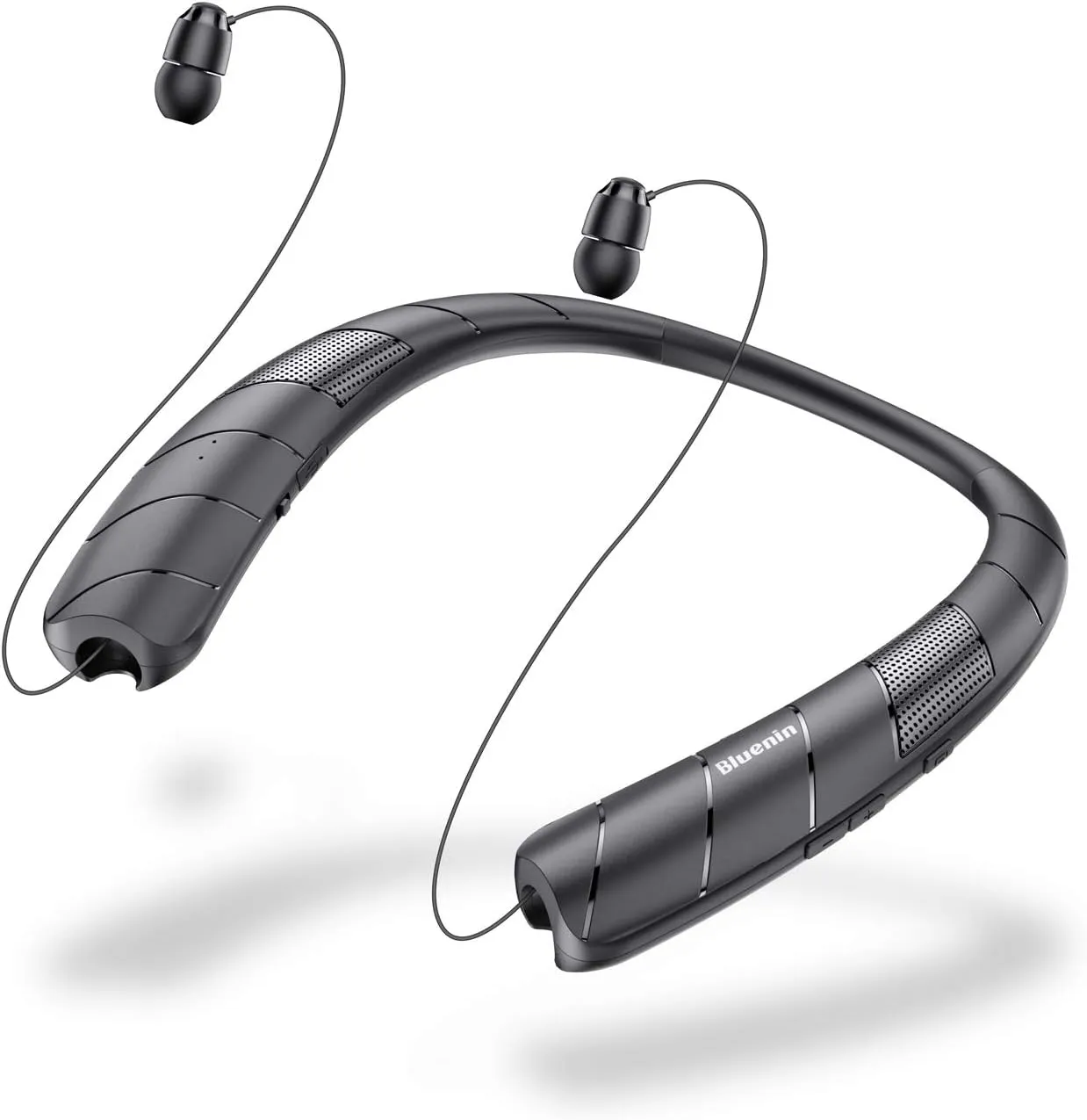 Bluetooth-hoofdtelefoonluidspreker 2 in 1, draadloze nekband hoofdtelefoonintrekbare oordopjes met ingebouwde TF-geheugenkaart, 3D Stereo Sound Wearable luidspreker (Black 2023)