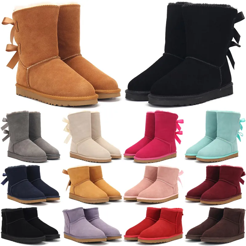 Designer women boots casual shoes classic snow fashion ankle short bow fur winter black Chestnut boot