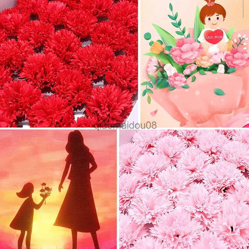 Decorative Flowers Wreaths 10Pcs Simulated Carnation Soap Flower Head Mother's Day Gift DIY Wrapping Material Colored Heads Charms HKD230818