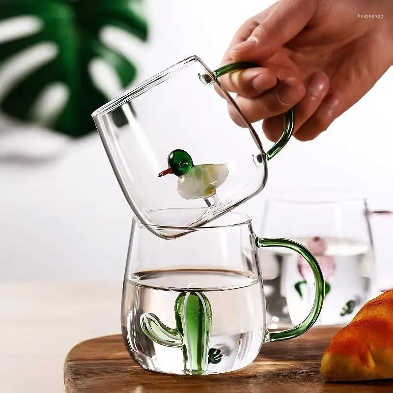 Vers à vin 3D tasse de thé en verre animal stéréo et tasses créatives mignons couples de bureau à la chaleur à thermos