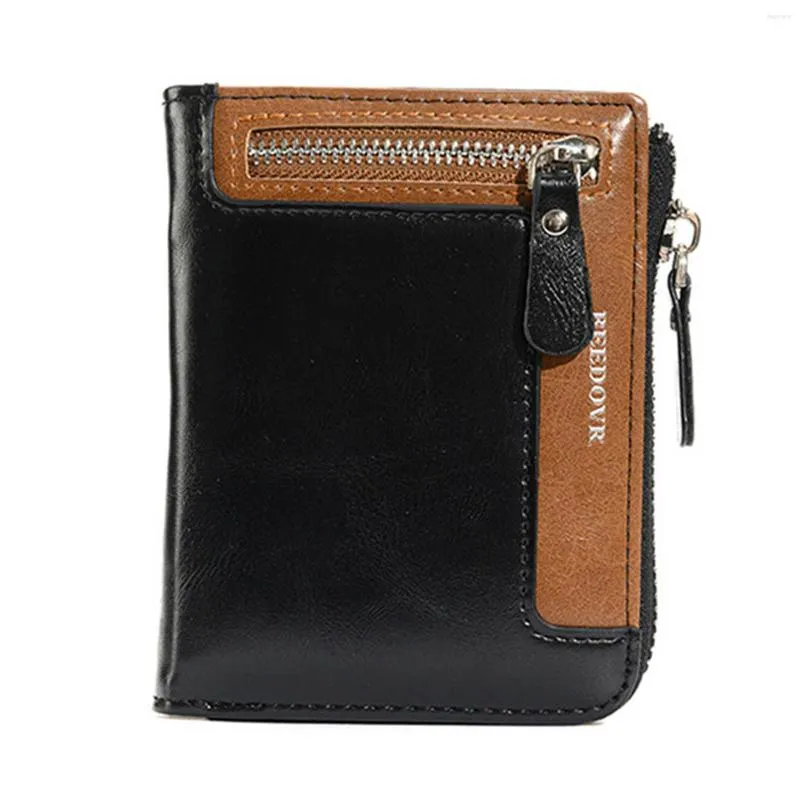 Wallet Men Cowhide Leather Small Wallet Black Flip Id Card Holder Mini  Credit Card Purse Thin Wallets With Zipper Coin Pocket - Wallets -  AliExpress