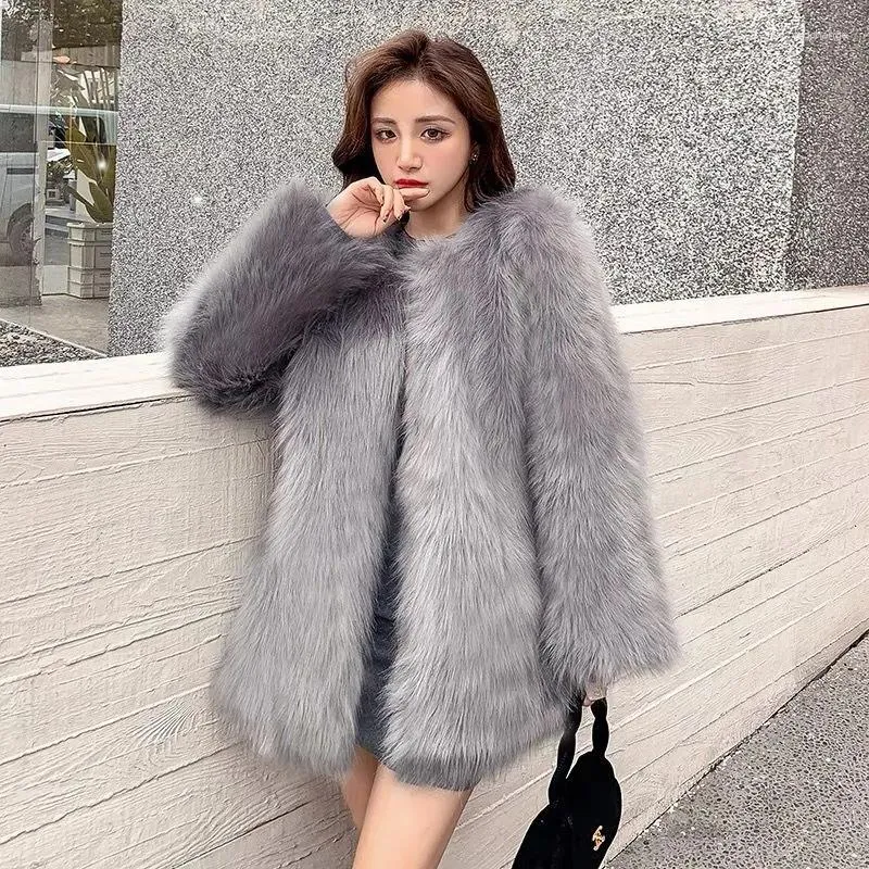 Femmes fourrure 2023 automne hiver mode Luruxy Faux veste femmes solide fausse peluche haut de gamme manteau femme cor en Chic l gant v tements