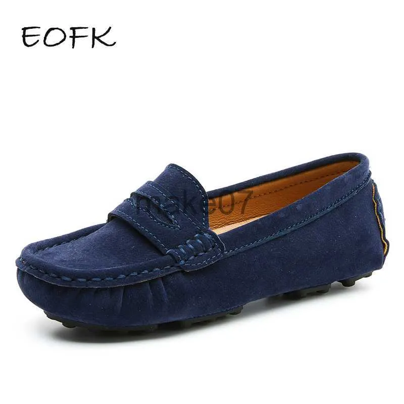 Женские джинсы eofk Kids Lovels Loafers Flats Shoes Suede Кожаная весенняя осень мягкие дети, маленькие мальчики повседневная сплошная скольжение на мокасинах J230818