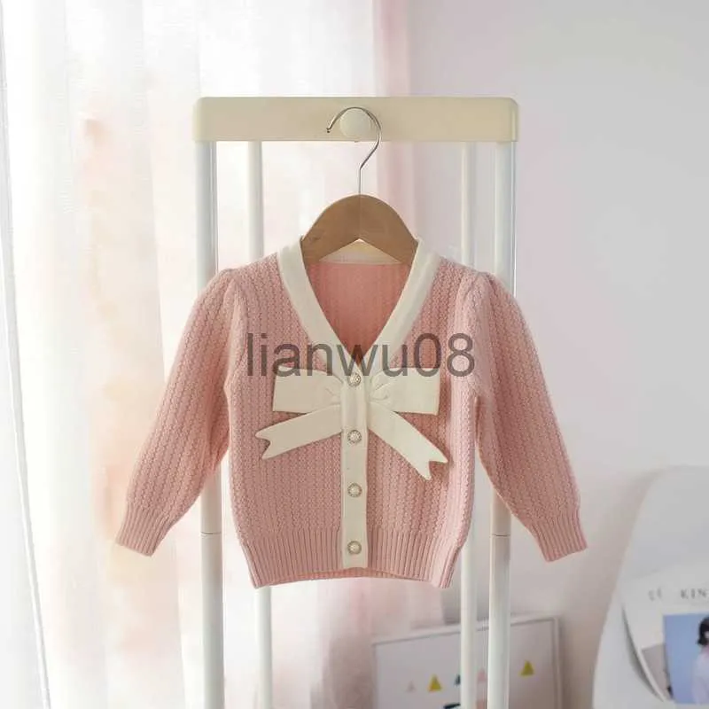 Pullover Kids Cloths Girls Sweater Coats Spring Autumn Bow Cardigan Cardigan for Babies Sweet Long Sleeve Children's X0818