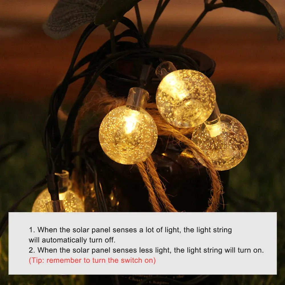 LED Solar Garden Light Outdoor 5/7/12m 20/50/100 Crystall Ball Bulbs String Lights Lamp Home Party Christmas Decoration Chain Y0712