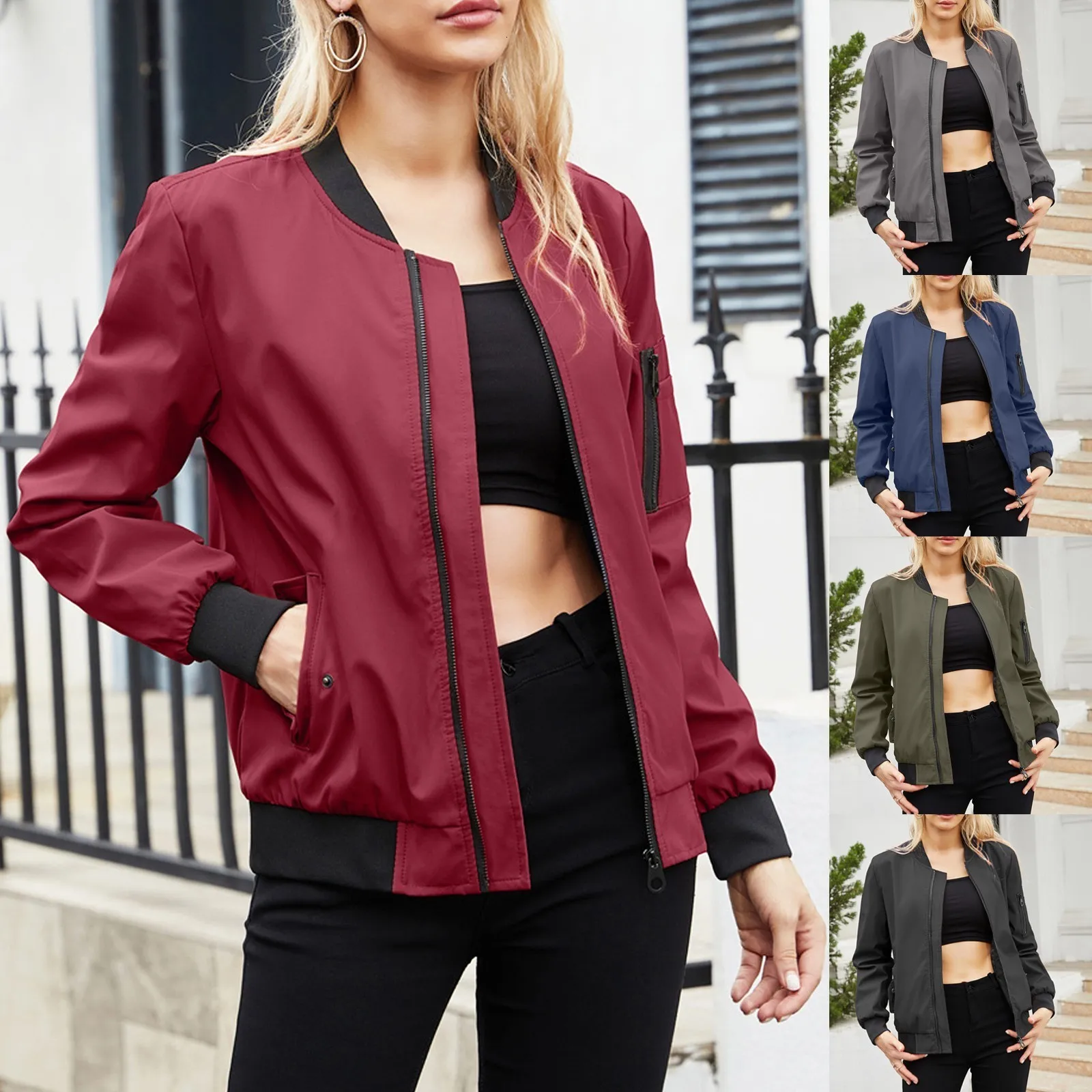 Chaquetas Para Mujer Vintage Harajuku Bomber Mujer Estilo Coreano Zip Up Jacket Coat Streetwear Chaquetas Stand Collar Outwear Veste Femme 230818 De 45 83 DHgate
