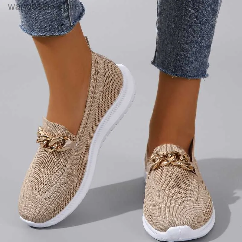 Chaussures habillées Femmes Chaussures Gold Chaîne Sneakers d'été pour femmes chaussures décontractées plus taille de marche T230818