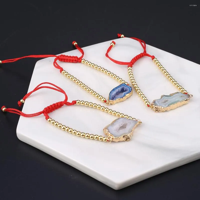 Очарование браслетов нерегуральные натуральные Druzys Stone Pendant 18k Gold Color Bracelet Agates for Women Gewerly Gift 16-22 см.