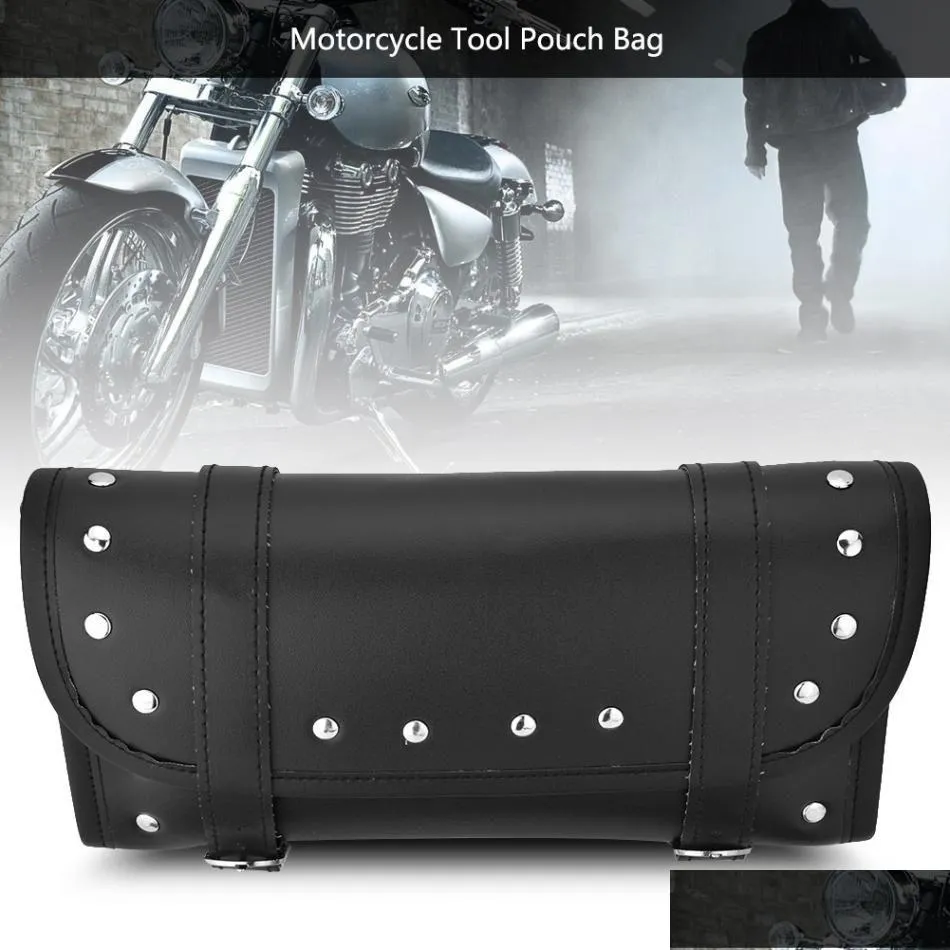 Motorradbeutel Lenker Schwarz PU Leder Motorrad vorne Heckgabel Symbolletasche Löhne Ablieferung Mobile Motorräder Zubehör DHCUO