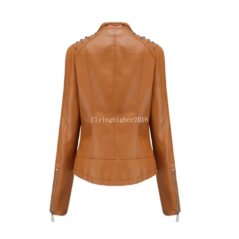 Women s Leather Faux Pu Jackets Women Spring Autumn Outerwear Pocket Zipper Coat Slim Fitted Jacket Fashion Femme Clothing