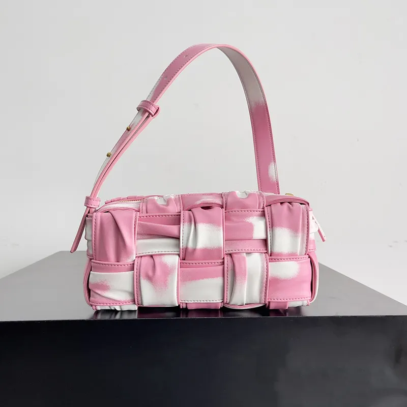 Luxury Women Brick Cassette Shoulder Bags Läder Stickning Personlig designer Handväska Mjuk kalvskinn svart brun blixtlåsväska med låda med låda