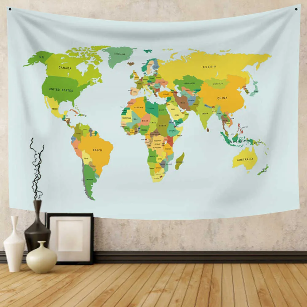 Tapestries World Map Tapestry High-Definition Map Fabric Wall Hanging Decor Watercolor Map Polyester Table Cover Yoga Beach Towel