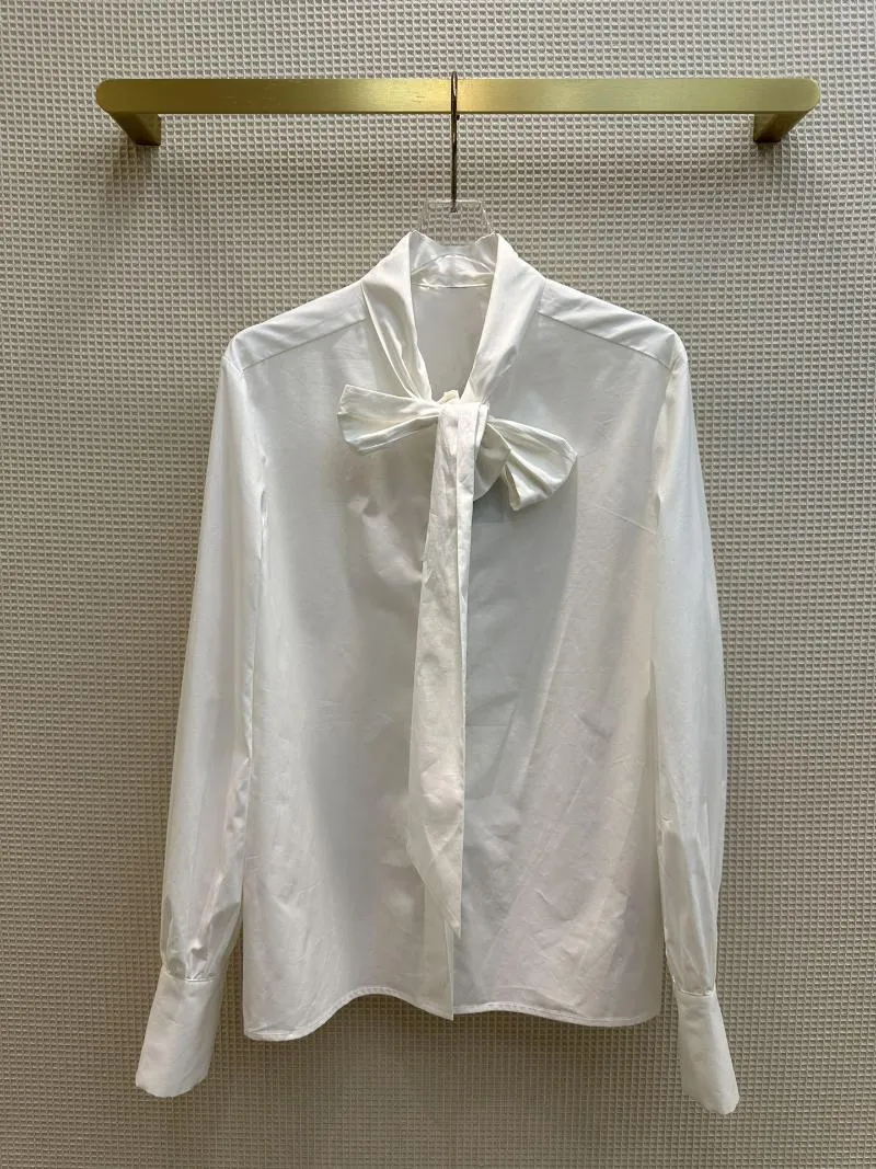 Women's Blouses 2023 Women Fashion Long Sleeve Sexy Casual Bow White Streamer Shirt 0703