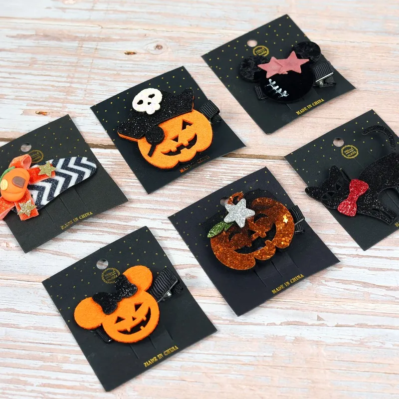 36pc/Lot Halloween Party Hair Bows Clips for Bird Ghost Hairpins Glitter Pumpkin Barrettes child Kids Hair Associory Bulk