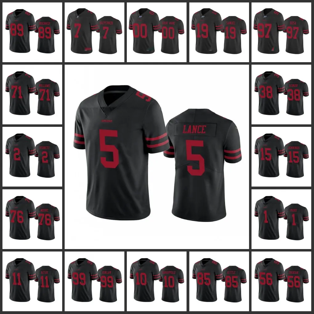 San Francisco''49ers''Men 99 Javon Kinlaw 5 Trey Lance 11 Brandon Aiyuk 85 George Kittle Dames Jeugd Zwart Custom Vapor Limited Jersey