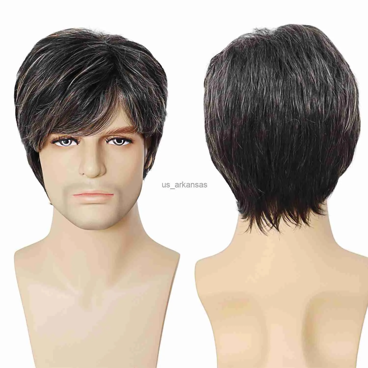 合成ウィッグgnimegil syntheitc wig man guy short black mix for men for men for自然髪型ウィグおじいちゃんの父ウィッグギフトhkd230818