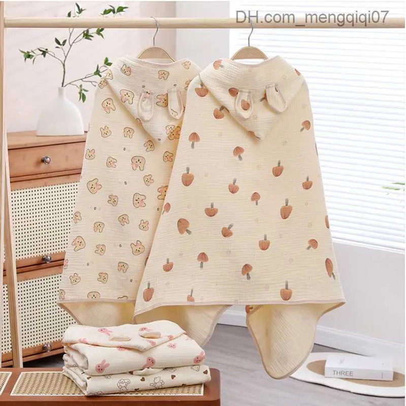 Towels Robes New baby hooded bath towel receiving blanket cartoon printing soft cotton Swaddle packaging towel shawl bath towel shawl raincoat supplies Z230819
