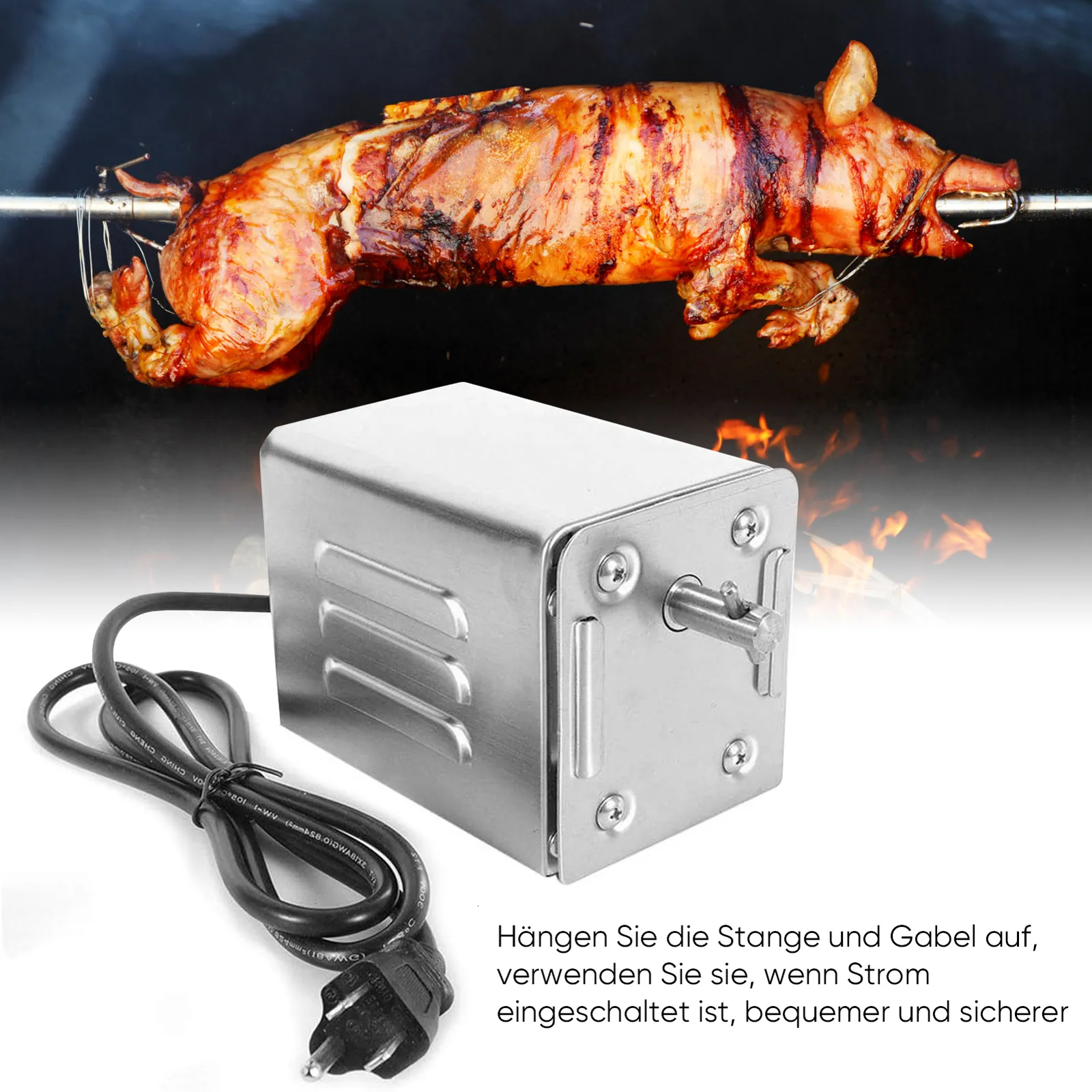 BBQ Tools Accessoires Grill Röster Elektromotor Ziege Schwein Huhn Spucke Rotisserie Outdoor Barbecue SPS40 Edelstahl 230817