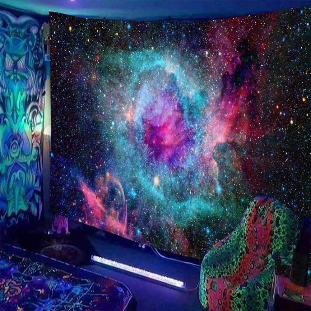 Tapisseries de méditation indienne à lumière noire, tapisserie Hippie réactive aux UV, tenture murale de Yoga, décoration de chambre Boho pour la maison