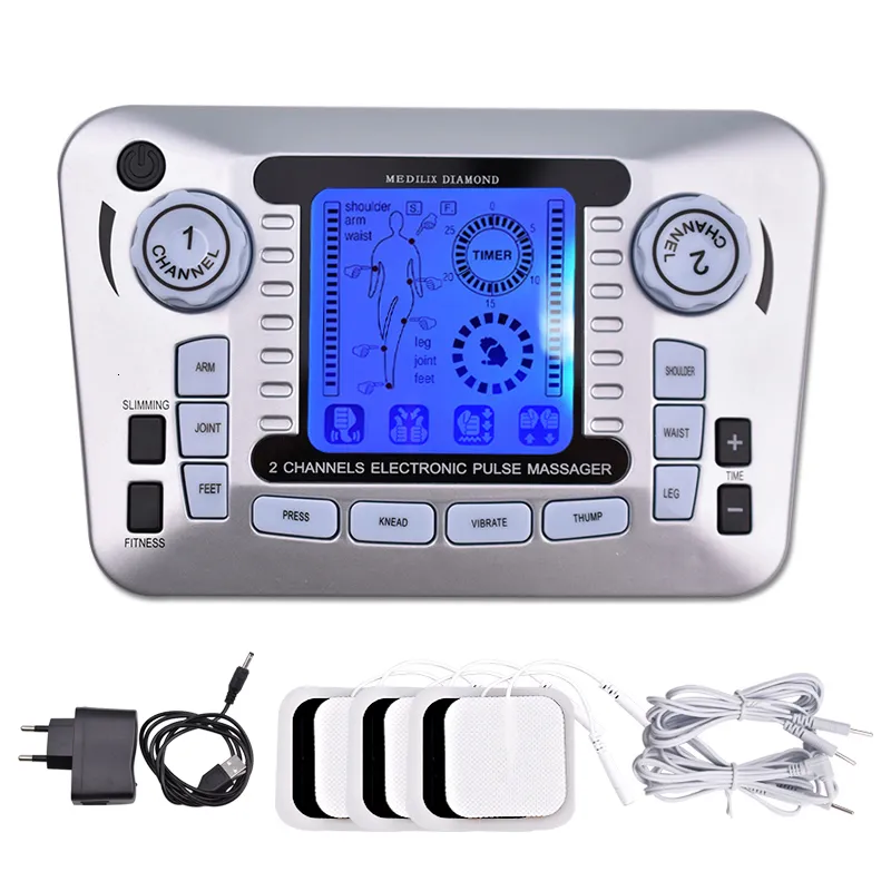 Andra massageföremål Electric Pulse Massager Tens EMS Muscle Stimulator 12Modes Digital Therapy Machine Massager Pain Relief Tool Health Care Machine 230817