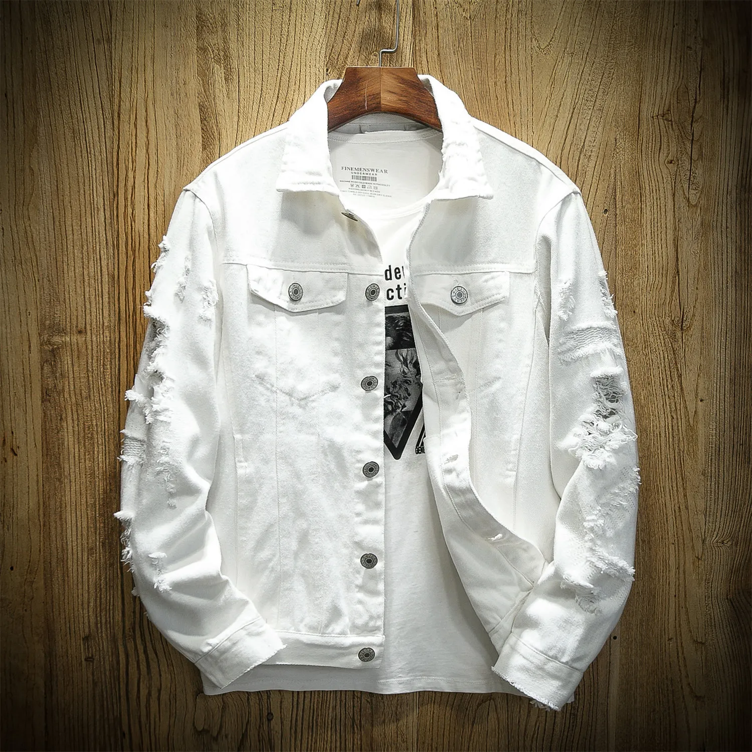 Men ripped slim denim cheap jacket