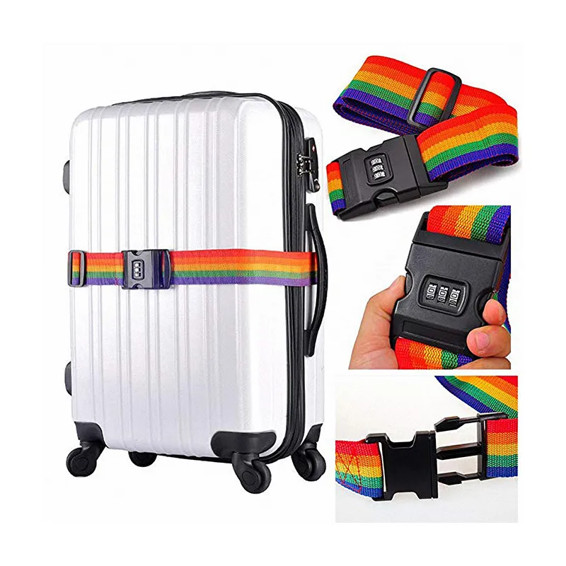 Rainbow suitcase belt durable adjustable Password lock luggage strap Security Straps DH-RL065