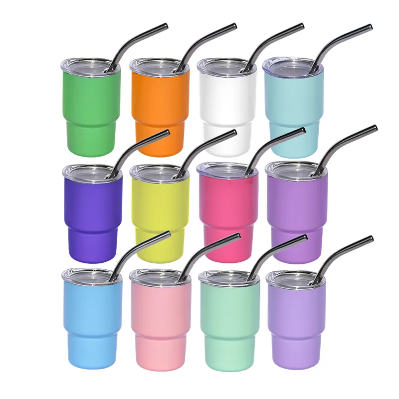 3oz sublimation coup de verre tasse 90 ml de vin à vin double mur à double mur en acier inoxydable vitre non vide avec couvercle et paille pour bricolage 12 couleurs