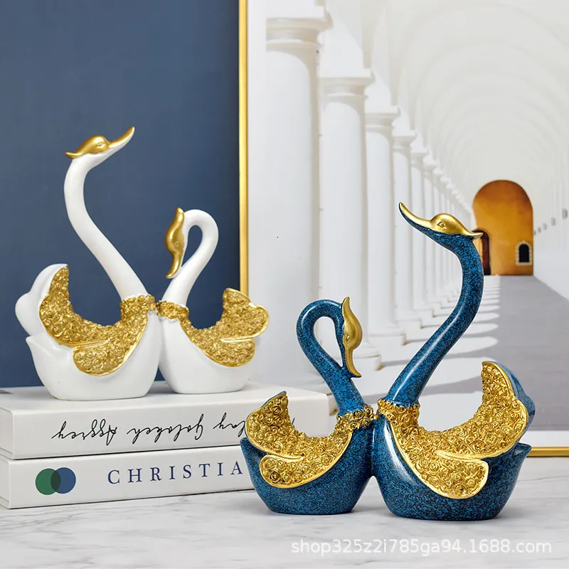 Decorative Objects Figurines Couple Swan Resin Sculptures Home Animal Statue Table Kitchen Living Room Bathroom Decoration Accessories Interior 230817