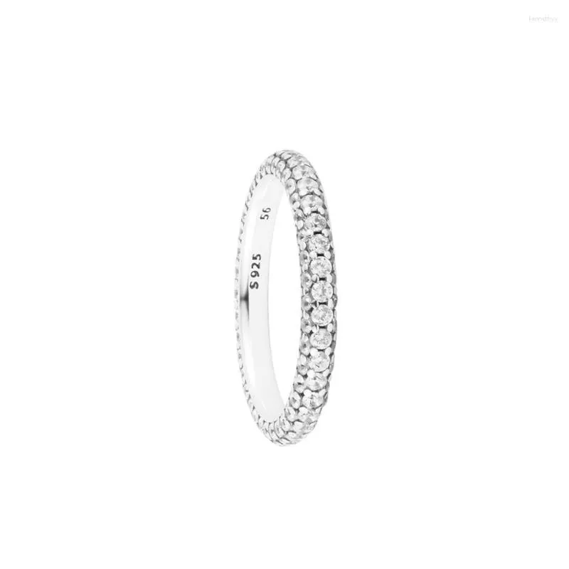 Klusterringar äkta 925 Sterling Silver Timeless Pave Single-Row Ring Engagement Wedding Statement smycken för kvinnor anillos