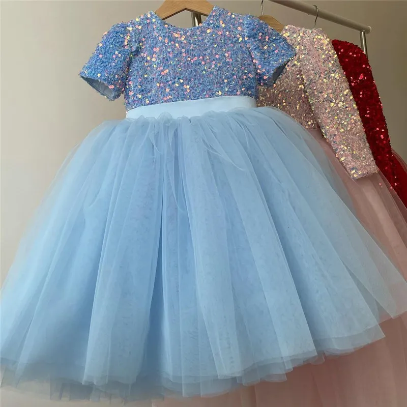 Mädchenkleider 3-8 Jahre Mädchen Prinzessin Kleider Pailletten Spitze Tüll Hochzeitsfeier Tutu flauschiger Kleid für Kinder Abend Abend Formaler Festzug Vestidos 230818