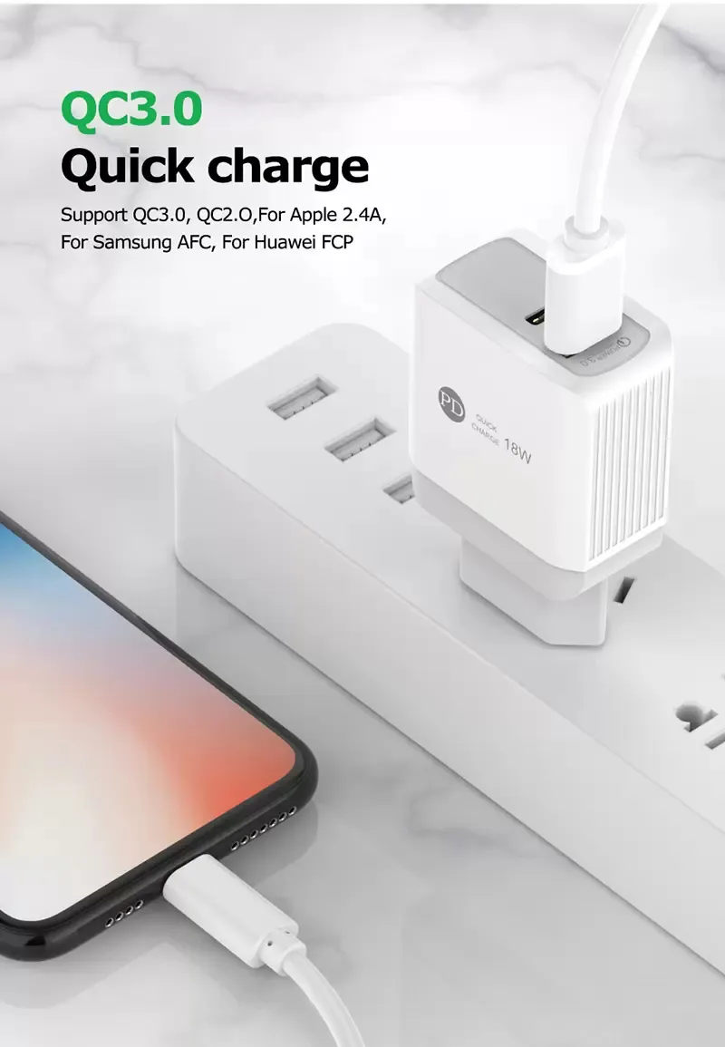 25w AC Quick Charge QC3.0 PD  USB Type C Mobile Phone Wall  Adapter For iPhone Samsung EU UK US Plug Dual Ports Fast 