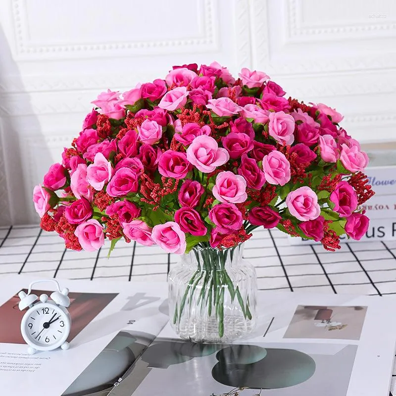 Decorazioni natalizie One bouquet pueple rosa artificiale fiore decorativo artificiale fai da te dimora decorazione tavolo