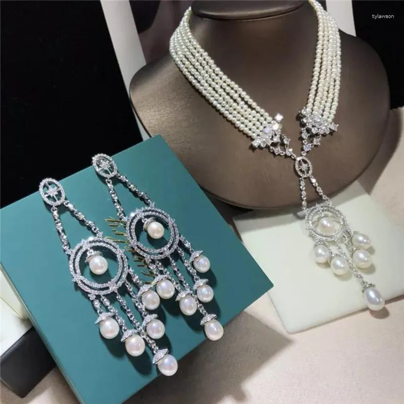 Dangle Earrings S925 Silver Needle Star With The Same Temperament Was Thin And Long Tassel Heavy Industry Zircon Pearl Fashion
