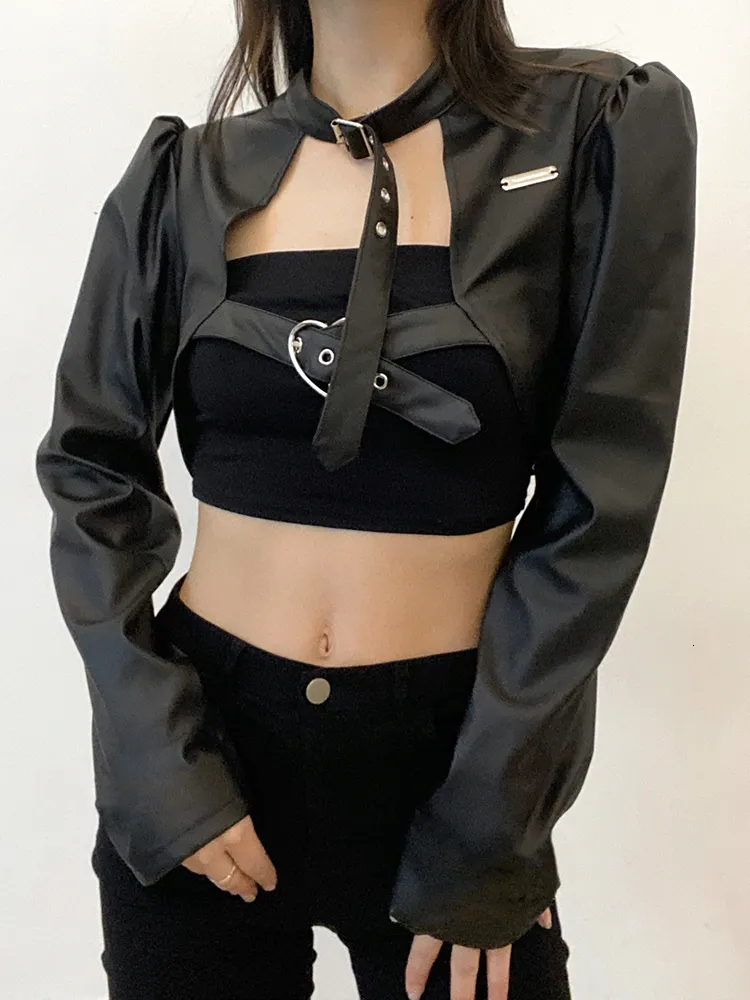 DHgate.com:Womens One-Shoulder PU Leather Buckle Hip Hop
