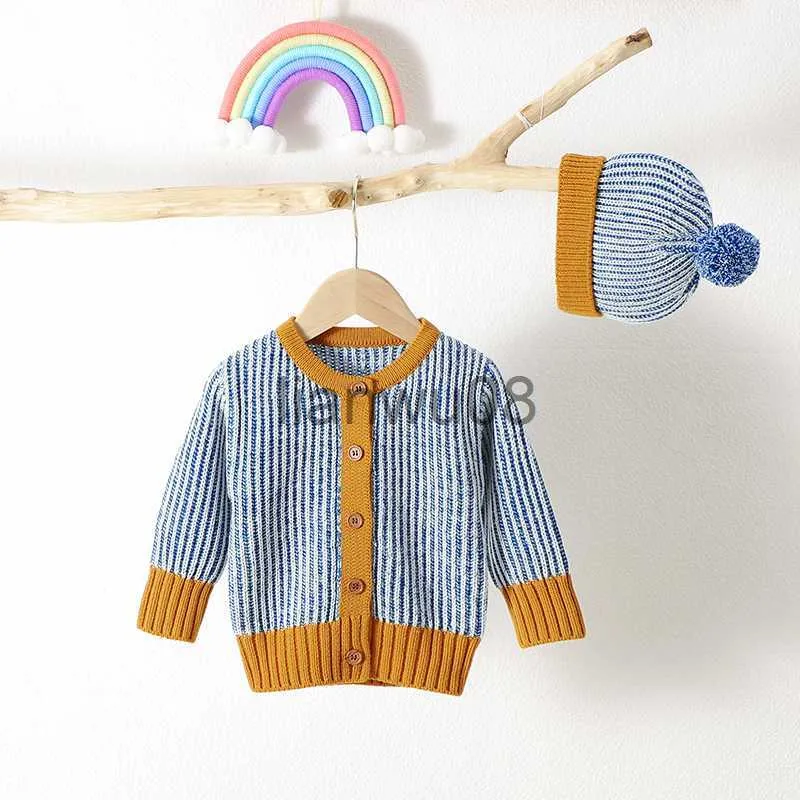 Pullover Baby Sweter Knitle nowonarodzona dziewczyna top hat moda paski pompom niemowlę dziecięce ubrania kardigan odzież wierzchnia długi rękaw jesień 2PCS x0818