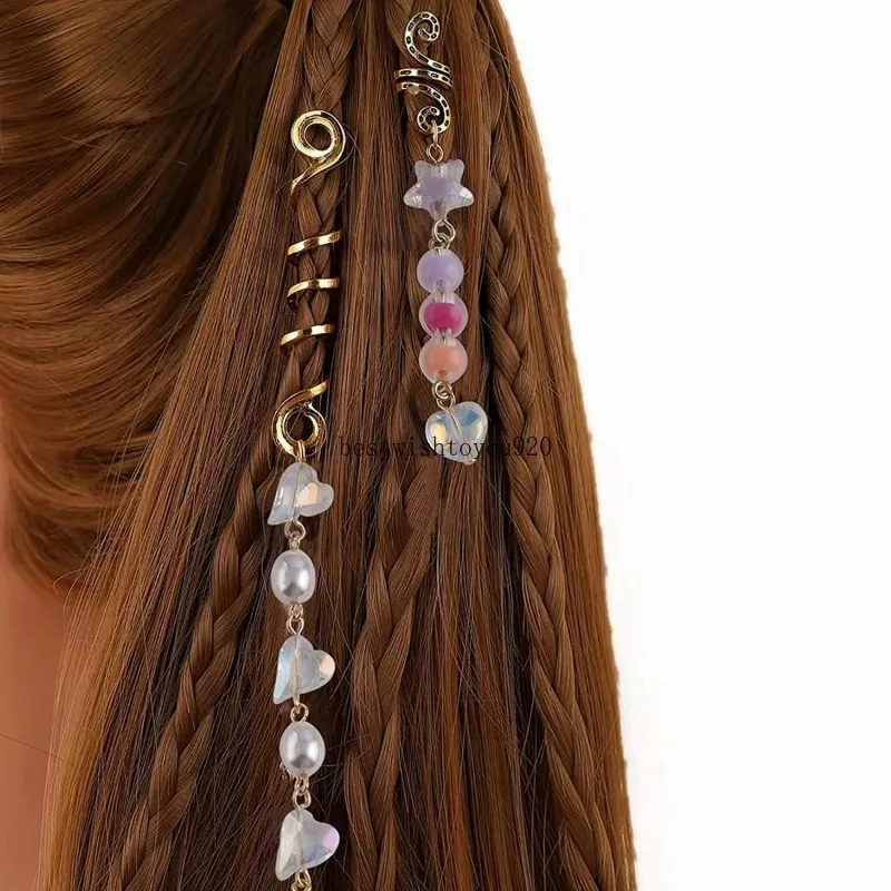 2023 mode pärlor pärlor hängande hårringar manschetter diy legering dreadlock dread hår flätor charms smycken hårkläder tillbehör