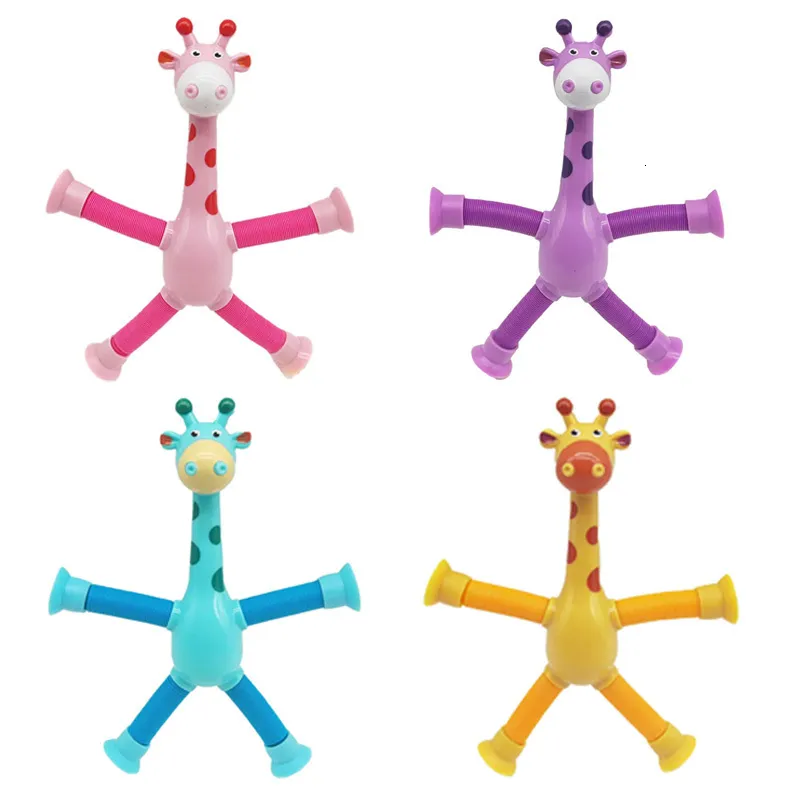 Trógio de descompressão 4pcs Crianças Pop Tubos Fidget Toys Telescópica Copa da Copa de Giraffe Toys Anti-Estresse Squeeze Toy Puzzle Relief Kids Gifts 230817