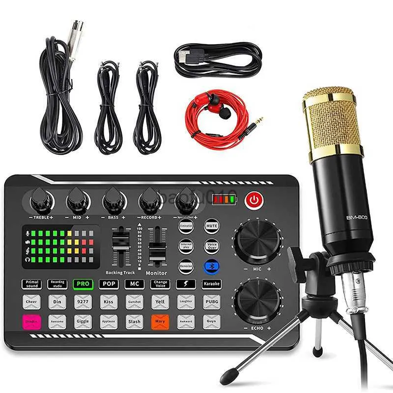 Microfoons podcast Microfoon Sound Card Kit Professional Studio Condensor MIC F998 Live Sound Mixer (optioneel) voor livestreaming podcasting HKD230818