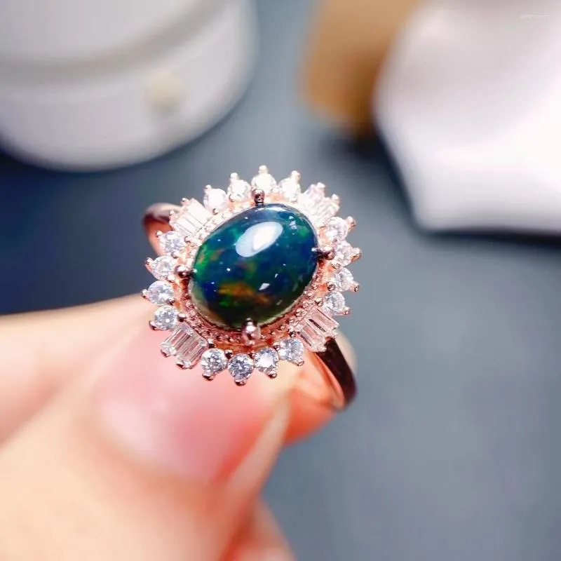 Cluster Rings MeiBaPJ Natural Black Opal Gemstone Fashion Flower Ring For Women Real 925 Sterling Silver Charm Fine Wedding Jewelry