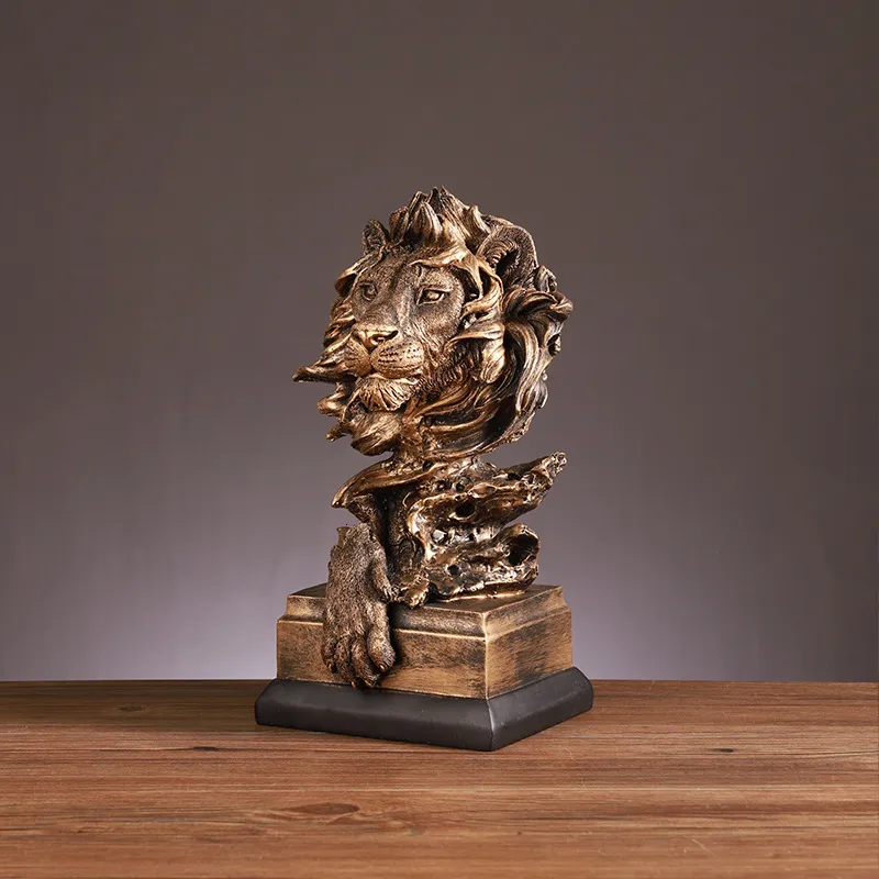 Objets décoratifs Figurines Lion Lion Sculpture Golden Head Statue Animal MODERNAL CORTISSEMENT DÉCORT