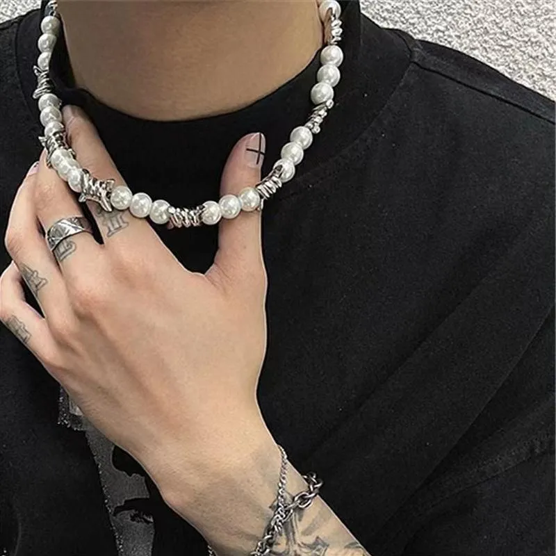 Choker Cadenas Para Hombre In Necklace For Men Women Y2k Accessories Collares Teampunk Hip Hop Pearl Chain Splicing Collier Bijoux