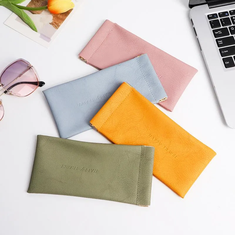 Storage Bags Soft Leather Glasses Bag Case Waterproof Solid Coloir Reading Sunglasses Lipstick Pouch Eyewear