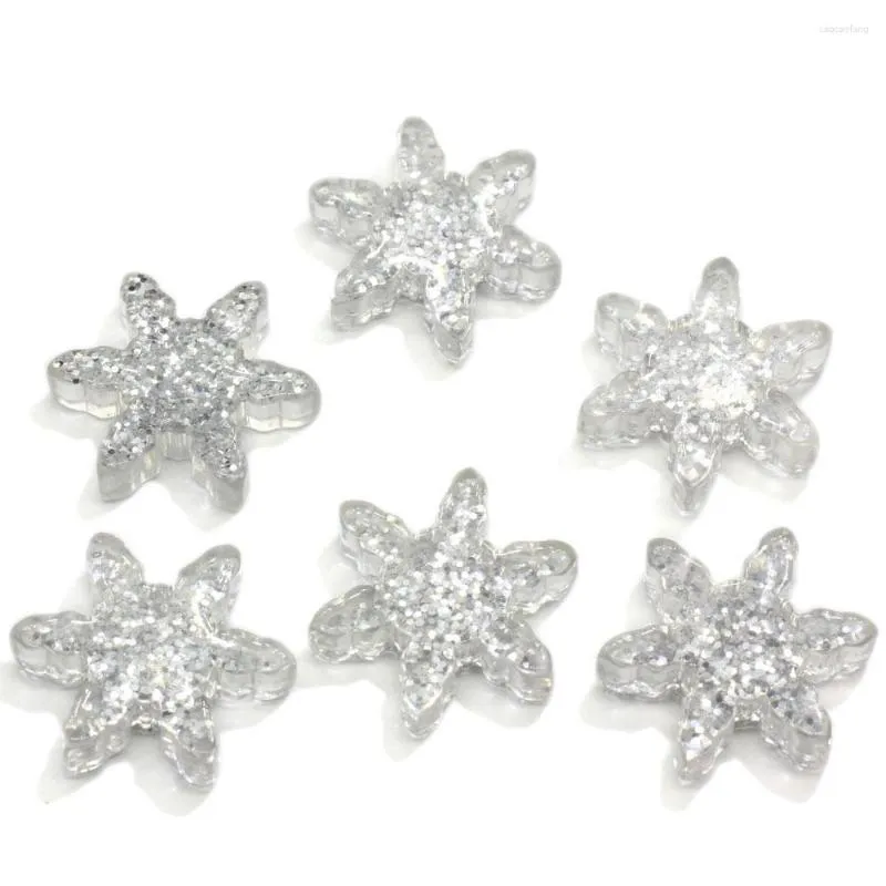 Dekorativa figurer 19mm harts snöflinga glitter blixt platt baksida cabochon charm smycken hår tillbehör telefon fall dekoration tillbehör