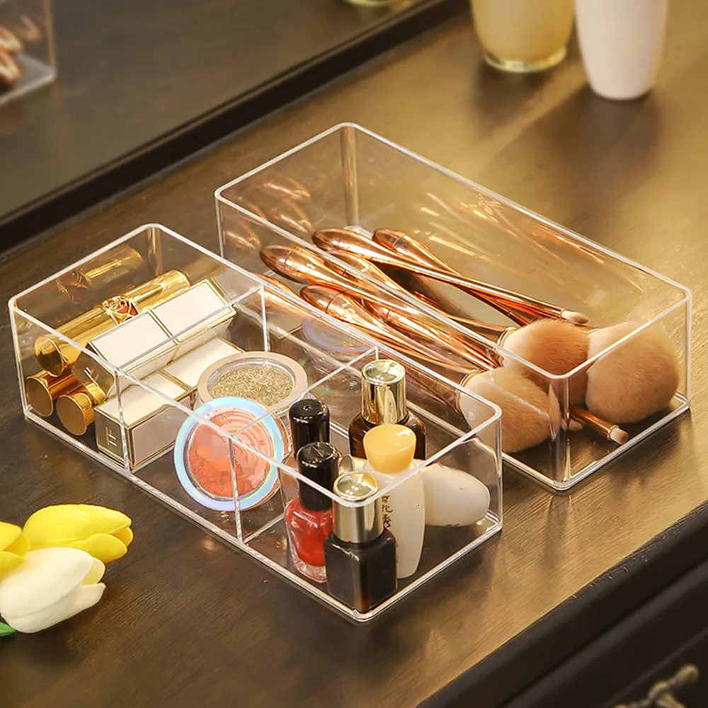 Storage Boxes Bins Clear Acrylic Makeup Layered Box Dressing Table Cosmetic Lipstick Finishing Grid Desktop Drawer Compartment 230818