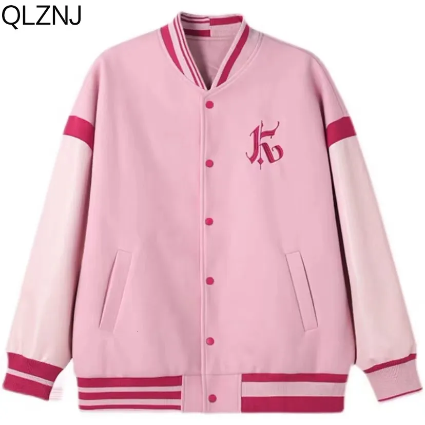 Vestes pour femmes Lettre Broderie Varsity Bomber Veste Femmes Printemps Mode Surdimensionné À Manches Longues Rose Baseball Y2K Manteau Crop Top 230817