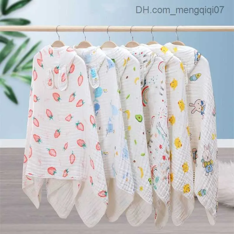 Handelsrockar 6-lagers Pure Cotton Baby Hooded Bath Thandduk Tecknad stil bärbar hörn badhandduk Nyfödd supermjuk absorption Badhandduk Z230819